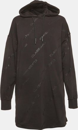 Roberto Cavalli Cavalli Class Black Logo Printed Cotton Knit Oversized Hoodie