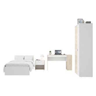 Dmora Conjunto Dormitorio Winnemu, 2 Cajones, Reversible, Tama&ntilde;o Colch&oacute;n 90x190 Cm, 195x96x68h Cm Blanco