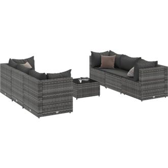 vidaXL Set De Muebles De Jard&iacute;n 7 Pzas Y Cojines Rat&aacute;n Sint&eacute;tico Gris Vidaxl