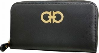 Ferragamo Black Leather Long Wallet (Bi-Fold) (Pre-Owned)