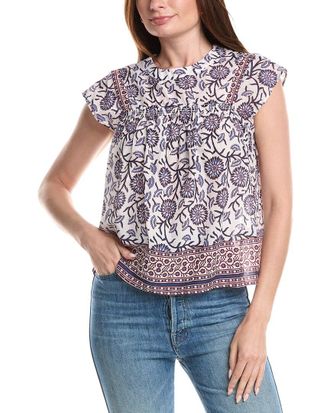 Elie Tahari T Tahari Smocked Trim Woven Blouse