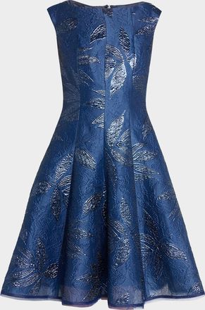 Talbot Runhof Peony Jacquard Sleeveless Short Dress