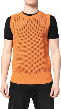 Dolce & Gabbana Mens Orange Cashmere Round Neck Sleeveless T-Shirt Silk
