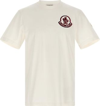 Moncler Flocked Logo T Shirt Bianco-Uomo