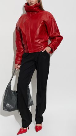 Balenciaga Leather Jacket With A Wide Collar, Womens, Red