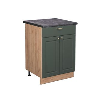 Vicco Mueble Bajo De Cocina Fame-line, Verde Dorado Casa De Campo, 60 Cm Con Caj&oacute;n, Et Antracita Vicco
