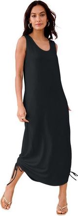 Roaman's Plus Size Stretch Knit Sleeveless Midi Dress With Ruched Hem Detail in Black at Nordstrom, Size 16