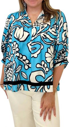 Jade Yoga Eliza Puff Sleeve Top In Aqua Floral