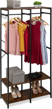 Relaxdays Relaxdays Open Wardrobe, Clothes Rack, Shelves & Rail, HWD: 180x94.5x40 cm, Metal, Black/Brown
