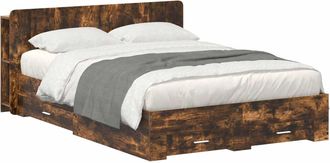 vidaXL Estructura De Cama Con Almacenamiento Roble Ahumado Vidaxl