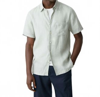 Theory Irving Short-Sleeve Relaxed Linen Shirt In Light Greenstone