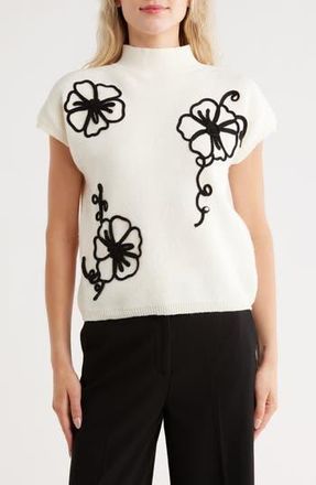 Blu Pepper Floral Appliqué Mock Neck Sleeveless Sweater in Cream at Nordstrom Rack, Size Large