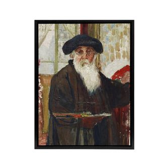 Artery8 Self Portrait With Paint Palette Pissarro Black Framed Canvas Wall Art | Size: W24 x H32