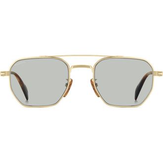 David Beckham 52mm Navigator Sunglasses in Gold Brown Horn/Grn Ft Ar at Nordstrom