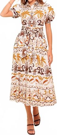 Flying Tomato Tropicana Sunset Woven Midi Dress In Ivory Brown