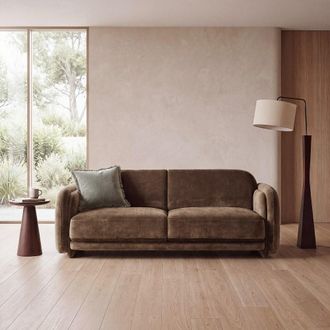 Maisons du monde Sof&aacute; de 3-4 plazas en terciopelo verde caqui efecto envejecido