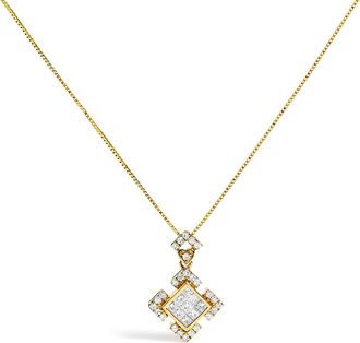 House of Brilliance 10K Yellow Gold 3/8 Cttw Princess Diamond Geometric Pendant Necklace