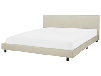 Beliani Cama matrimonial de tejido beige 180x200
