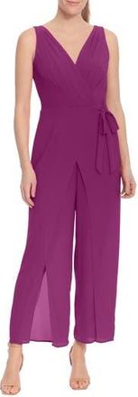 London Times Solid Side Tie Jumpsuit in Plum Caspia at Nordstrom Rack, Size 16