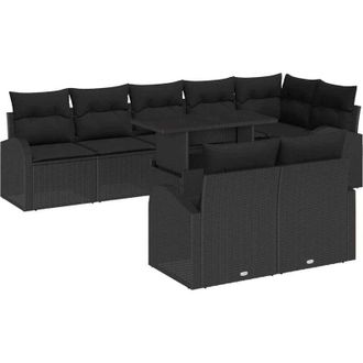 vidaXL Conjunto De Sof&aacute; De Jard&iacute;n Con Coj&iacute;n 9 Pcs Negro Polirat&aacute;n
