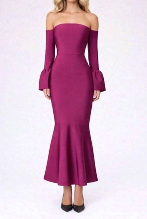 Elliatt Ella Off-Shoulder Bell Sleeve Gown In Wine