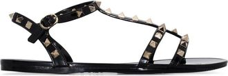 Valentino Garavani Flat Sandals, female, Black, Size: 7 US Rockstud Double-Strap Flat Sandal