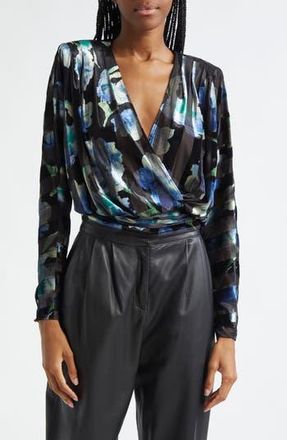 Ramy Brook Orson Metallic Floral Mixed Media Top in Lapis Velvet at Nordstrom Rack, Size Small