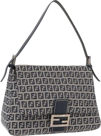 Fendi Baguette Zucchino Canvas Navy Canvas Handbag (Pre-Owned)