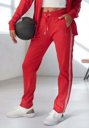H.I.S Jogginghose H.I.S, Damen, Gr. XL (48/50), N-Gr, rot, Interlock, Obermaterial: 100% Baumwolle, unifarben mit Farbeinsatz, bequem lang, Hosen Jogginghos