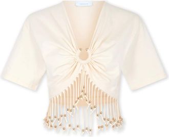 Paco Rabanne Top corto con frange di perline - - Tops - Donna - Beige - M