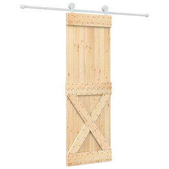 Berkfield Home Sliding Door with Hardware Set 70x210 cm Solid Wood Pine in Light Tan