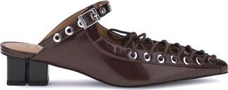 Ganni Womens Pointed Toe Buckle Strap Mules - Dark Brown - Size EU 40