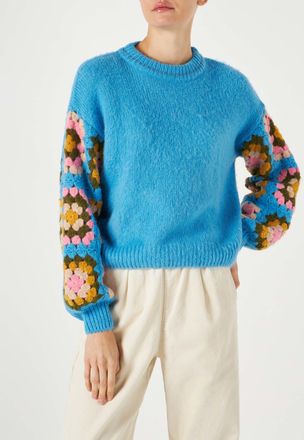MC2 Saint Barth Woman Ultra Soft Crewneck With Handmade Crochet Sleeves