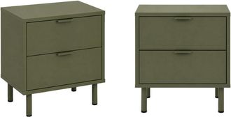 Sweeek Mesita de noche de madera y metal con 2 cajones, set de 2, verde kaki
