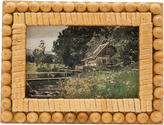 Foreside Home And Garden 4x6 Rattan and Beaded Picture Frame Wood MDF Rattan & Glass in Brown at Nordstrom, Size Medium