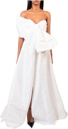 Doris S Witte Elegante Lange Jurk met Zijsplit en Strik aan de Voorkant - Dames - Avondkleed - Wit - L - Kleedjes