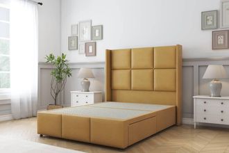 Sloomy Beaumont Plush Divan Base 2 Drawers-54 Wing Headboard & Footboard in Mustard | Size: Double