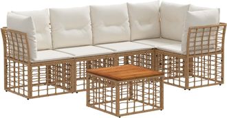 vidaXL Conjunto De Sof&aacute;s De Exterior 6 Uds. Natural Y Crema Poli&eacute;ster Vidaxl