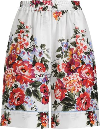 Dolce & Gabbana floral-print tie shorts - White