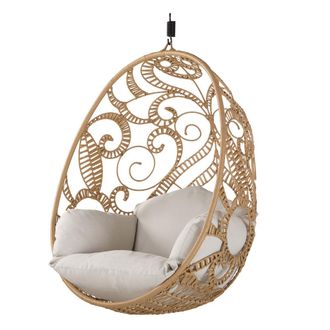 Maisons du monde Sill&oacute;n colgante de exterior en resina reciclada imitaci&oacute;n rat&aacute;n y coj&iacute;n crudo (base se vende por separado)