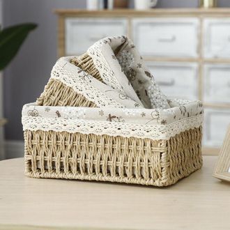 OEM Cesta Rectangular De Rat&aacute;n Y Mimbre Tejido Para Organizar Juguetes, Cosm&eacute;ticos Y Otros Art&iacute;culos (caqui) -crezuo