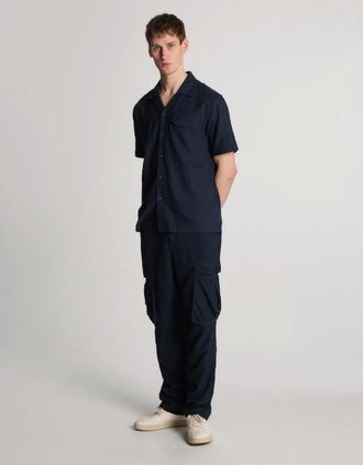 Lyle & Scott Lyle And Scott Mens Cotton Linen Cargo Trousers - Navy