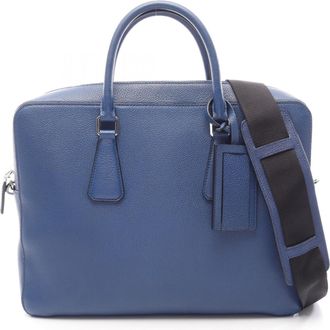 Prada Blue Leather Briefcase (Pre-Owned)
