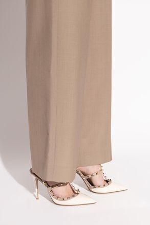 Valentino Garavani Leather Heeled Sandals With Studs, Womens, Cream