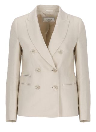 PESERICO Beige Linen Double-Breasted Blazer