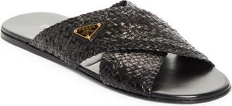 Prada Woven Slide Sandal in Nero at Nordstrom, Size 10Us
