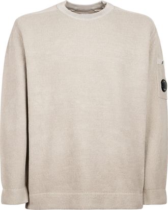 C.P. Company Chenille Cotton Crewneck Sweater with Unique Lens Detail