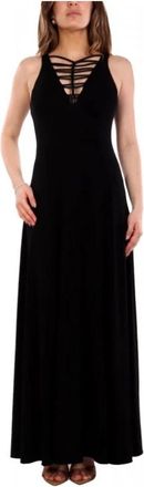 Emporio Armani Interlock Jersey Lange Jurk met Twist Detail - Dames - Maxi kleedjes - Zwart - XL - Kleedjes