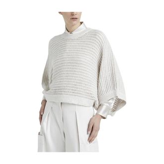 PESERICO Truien & Vesten, Dames, Beige, M, Pailletten, Trui met lurex en pailletten en wijde mouwen
