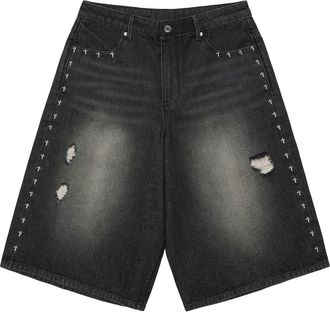 Rta Gustavo Oversize Denim Bermuda Shorts in Fray Noir Side Cross at Nordstrom, Size 40